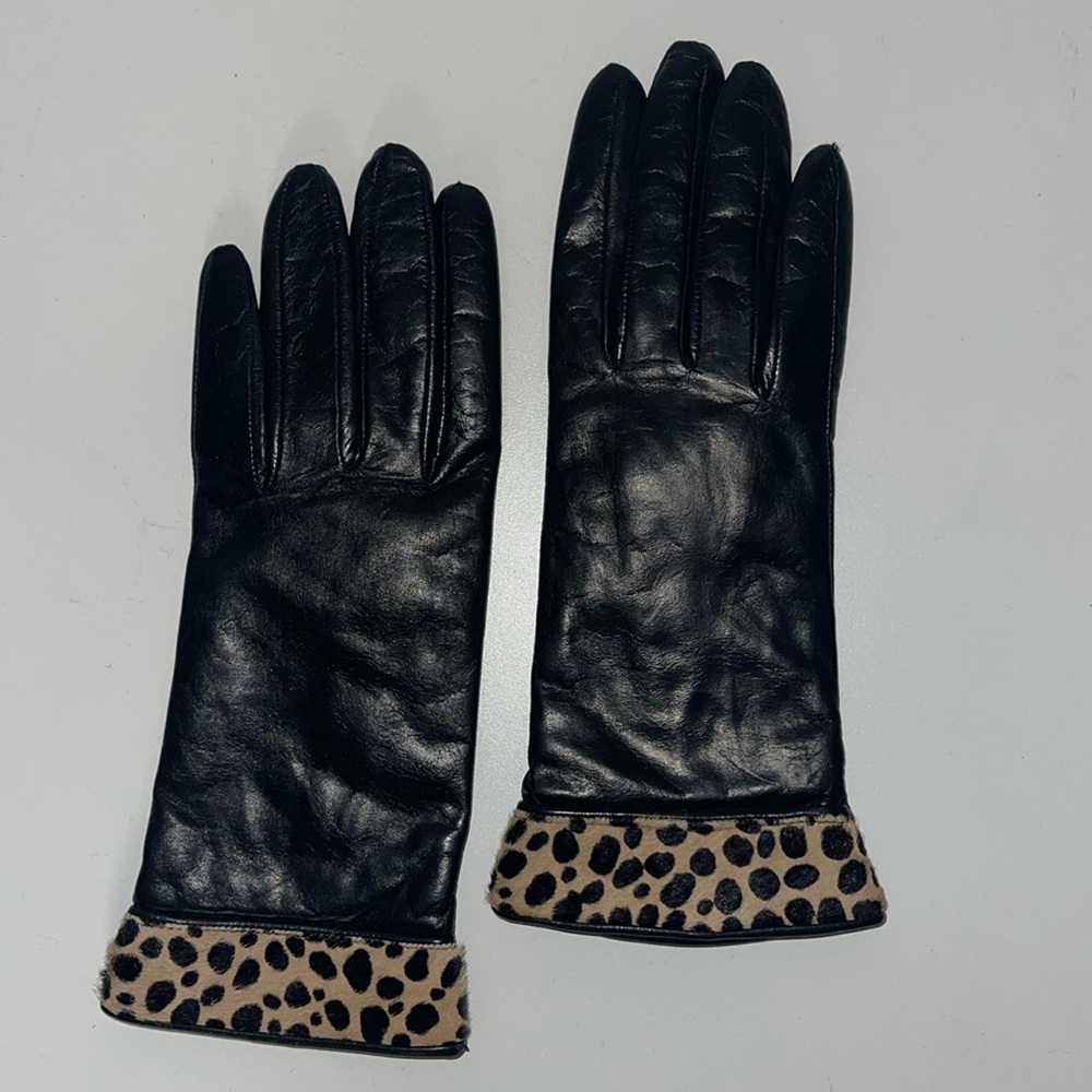 SOLD Portolano Vintage Leather Gloves Black Cashmere Wool Lining 7 - Picture 1 of 7